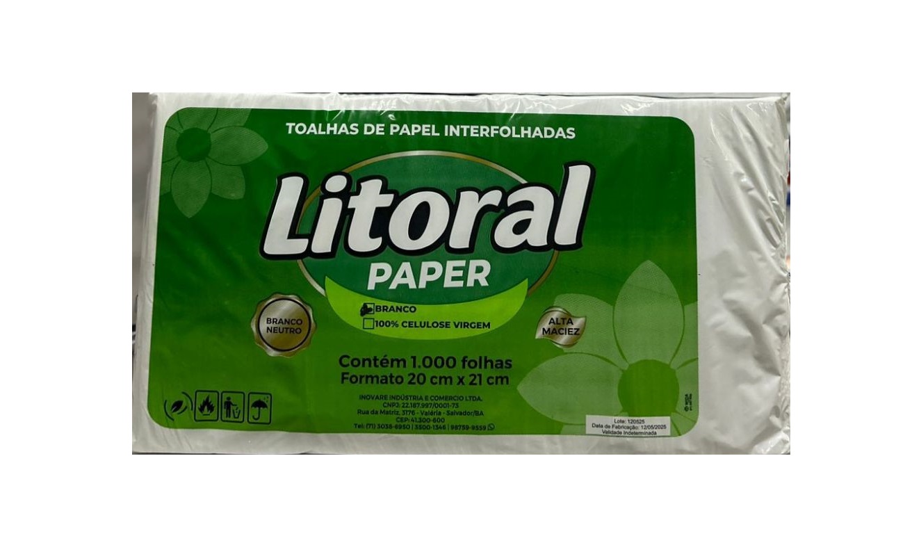 PAPEL TOALHA BRANCO  LITORAL 1000FLS